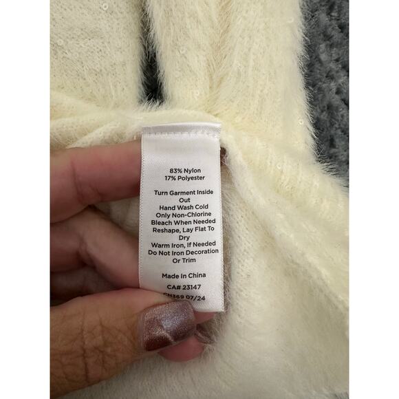 Talbots Eyelash Sequin Beaded Sweater M Soft Dainty Ivory - Picture 6 of 7
